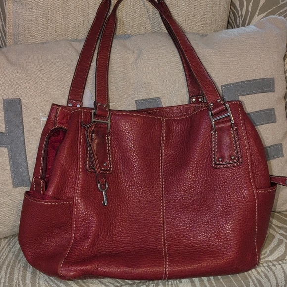 Fossil Red Leather Tote Bag - Picture 1 of 16